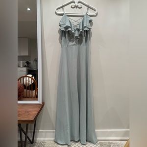 NWOT New Look light teal maxi dress with frills, size US 6